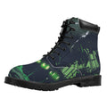 Flying Dutchman Ghost Pirate Ship Print Padded Collar Lace Up Boots