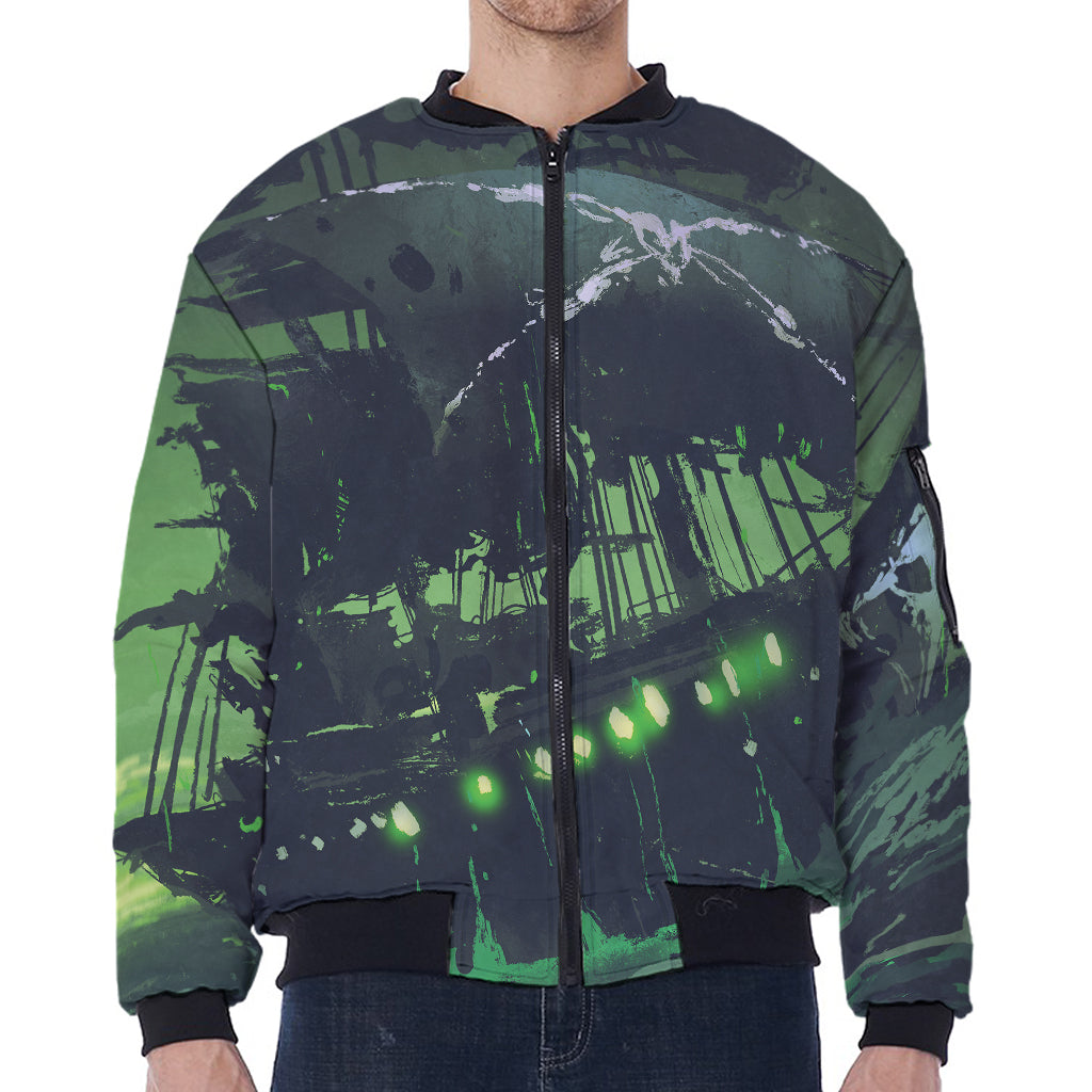 Flying Dutchman Ghost Pirate Ship Print Zip Sleeve Bomber Jacket