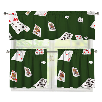 Flying Poker Cards Print 3 Piece Kitchen Curtains