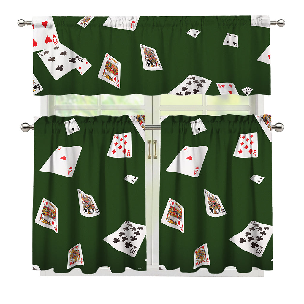 Flying Poker Cards Print 3 Piece Kitchen Curtains