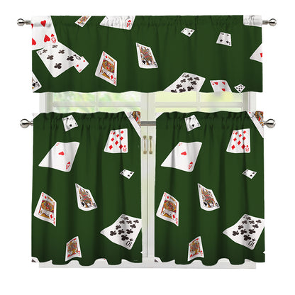 Flying Poker Cards Print 3 Piece Kitchen Curtains