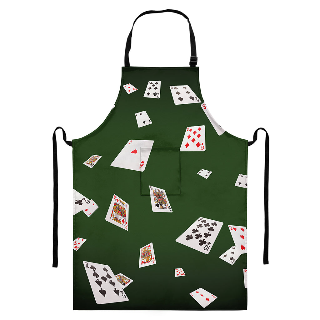 Flying Poker Cards Print Bib Apron With Pocket