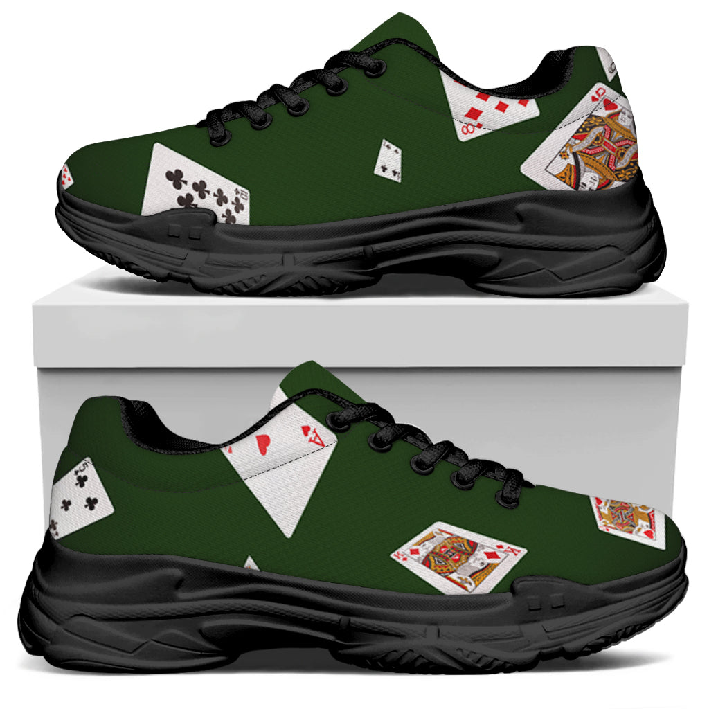 Flying Poker Cards Print Black Chunky Shoes