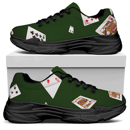 Flying Poker Cards Print Black Chunky Shoes
