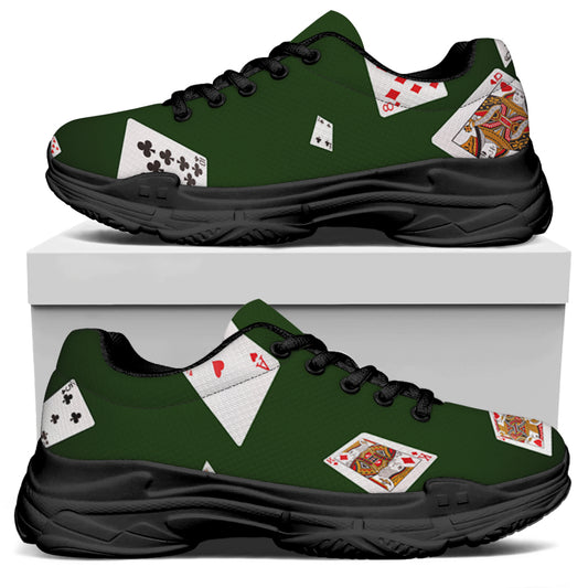 Flying Poker Cards Print Black Chunky Shoes