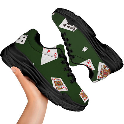 Flying Poker Cards Print Black Chunky Shoes