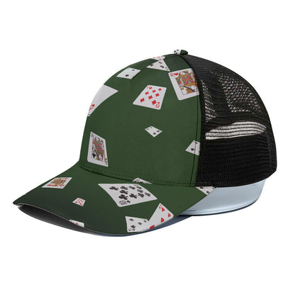 Flying Poker Cards Print Black Mesh Trucker Cap