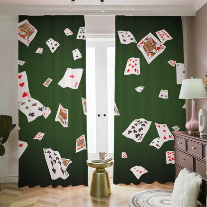 Flying Poker Cards Print Blackout Pencil Pleat Curtains