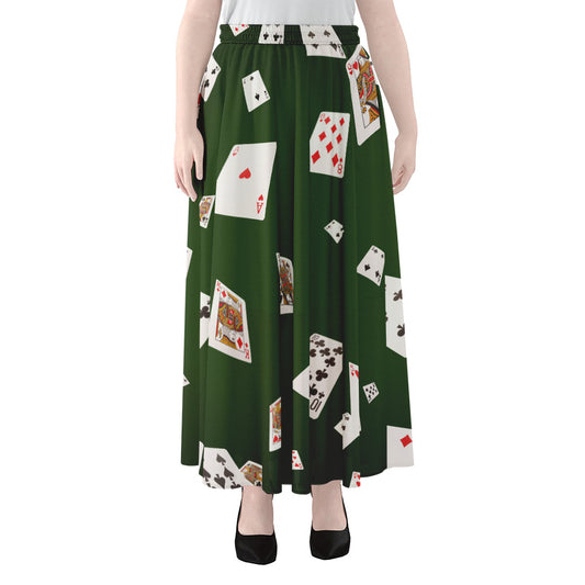 Flying Poker Cards Print Chiffon Maxi Skirt