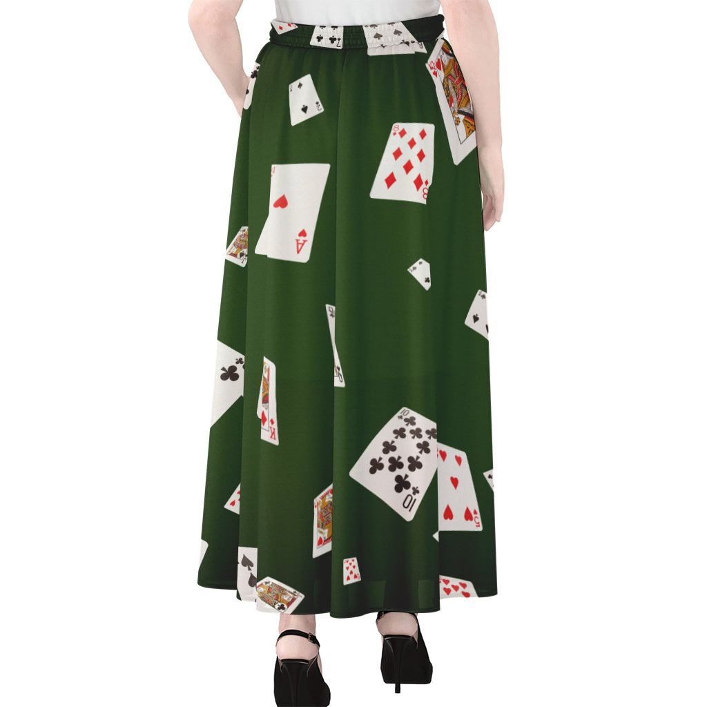Flying Poker Cards Print Chiffon Maxi Skirt