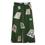 Flying Poker Cards Print Cotton Front Slit Maxi Skirt