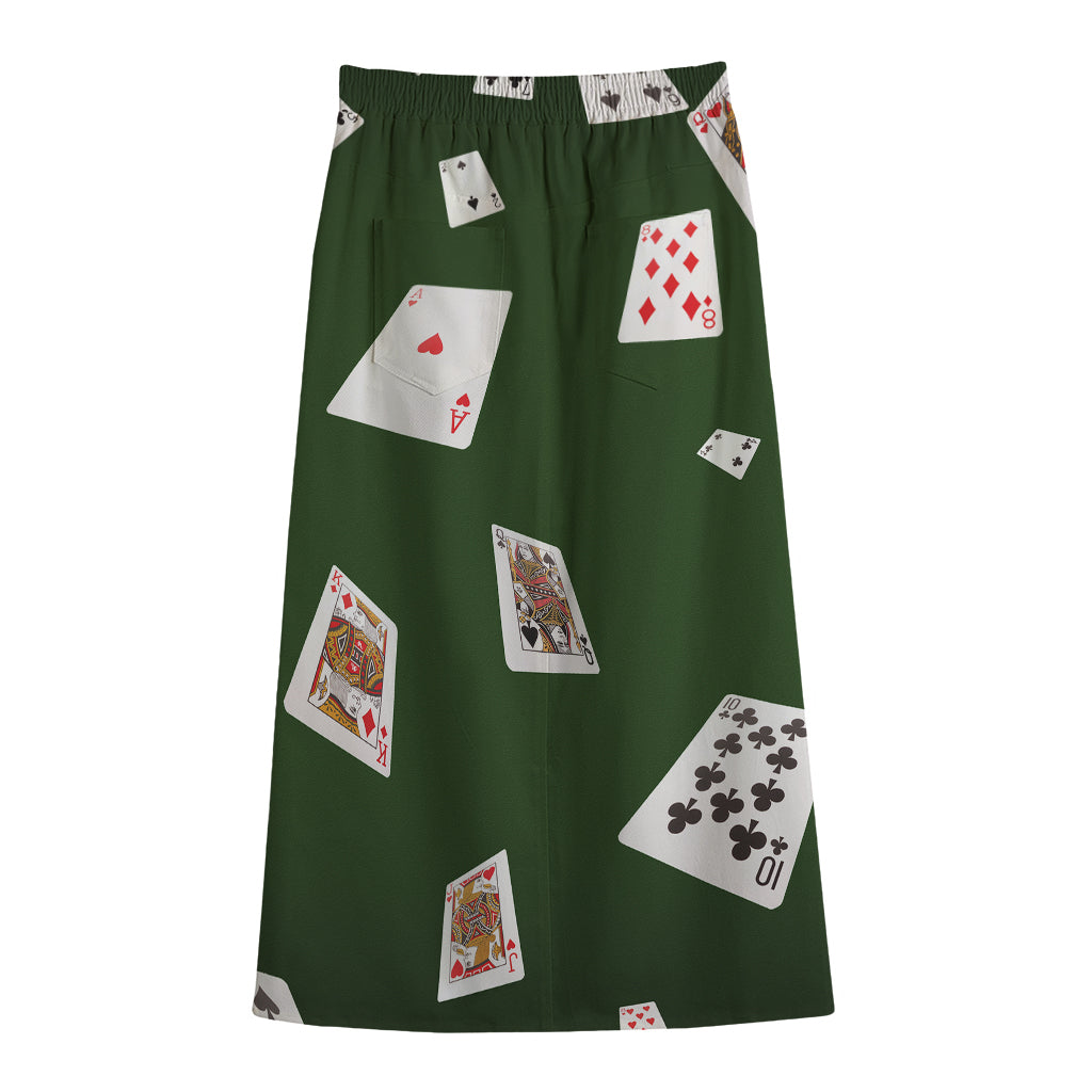 Flying Poker Cards Print Cotton Front Slit Maxi Skirt