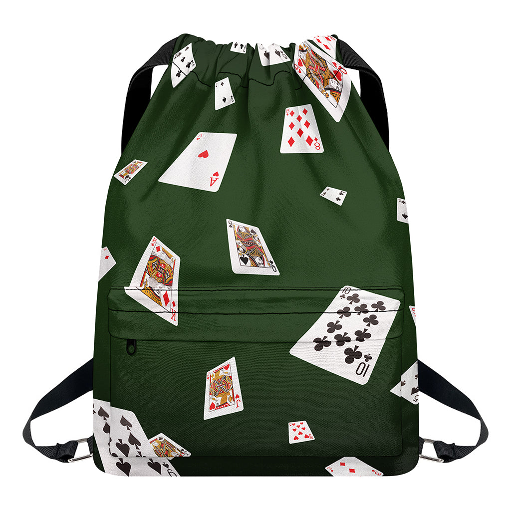 Flying Poker Cards Print Drawstring Backpack
