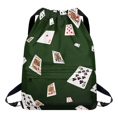 Flying Poker Cards Print Drawstring Backpack