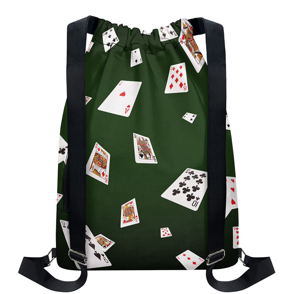 Flying Poker Cards Print Drawstring Backpack