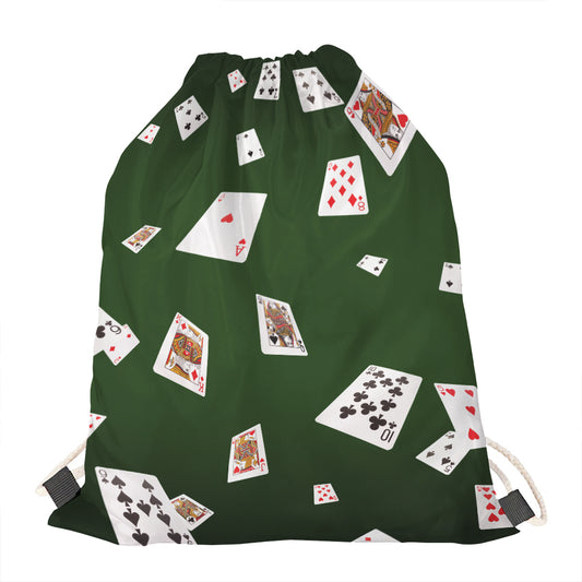 Flying Poker Cards Print Drawstring Bag