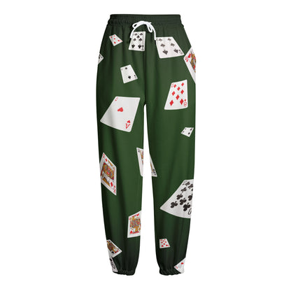 Flying Poker Cards Print Fleece Lined Knit Pants