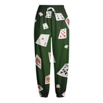 Flying Poker Cards Print Fleece Lined Knit Pants