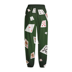 Flying Poker Cards Print Fleece Lined Knit Pants