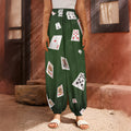 Flying Poker Cards Print Harem Pants
