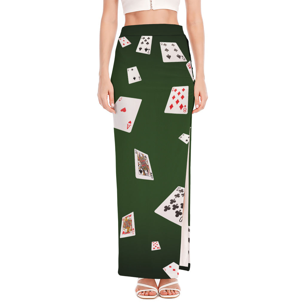 Flying Poker Cards Print High Slit Maxi Skirt