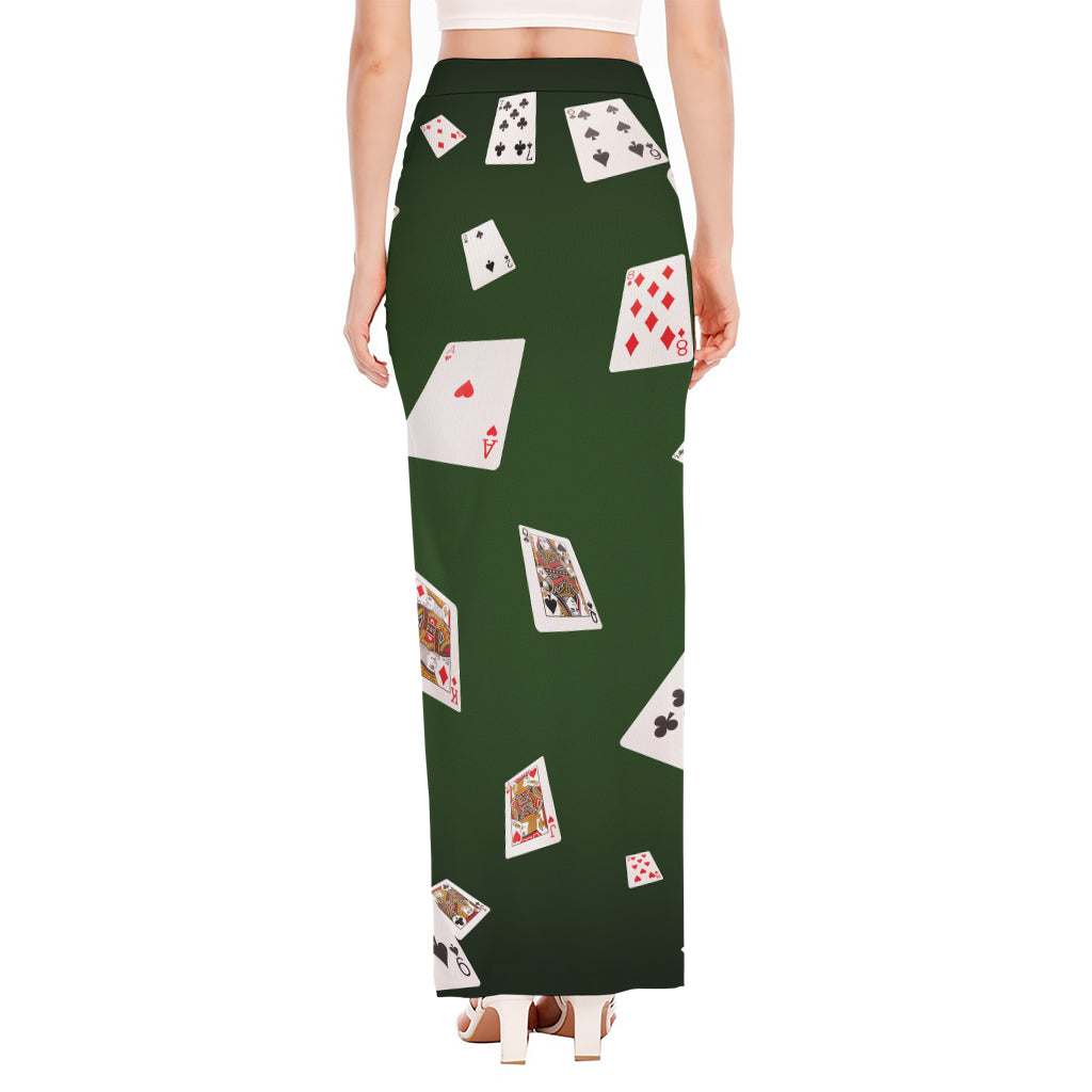Flying Poker Cards Print High Slit Maxi Skirt