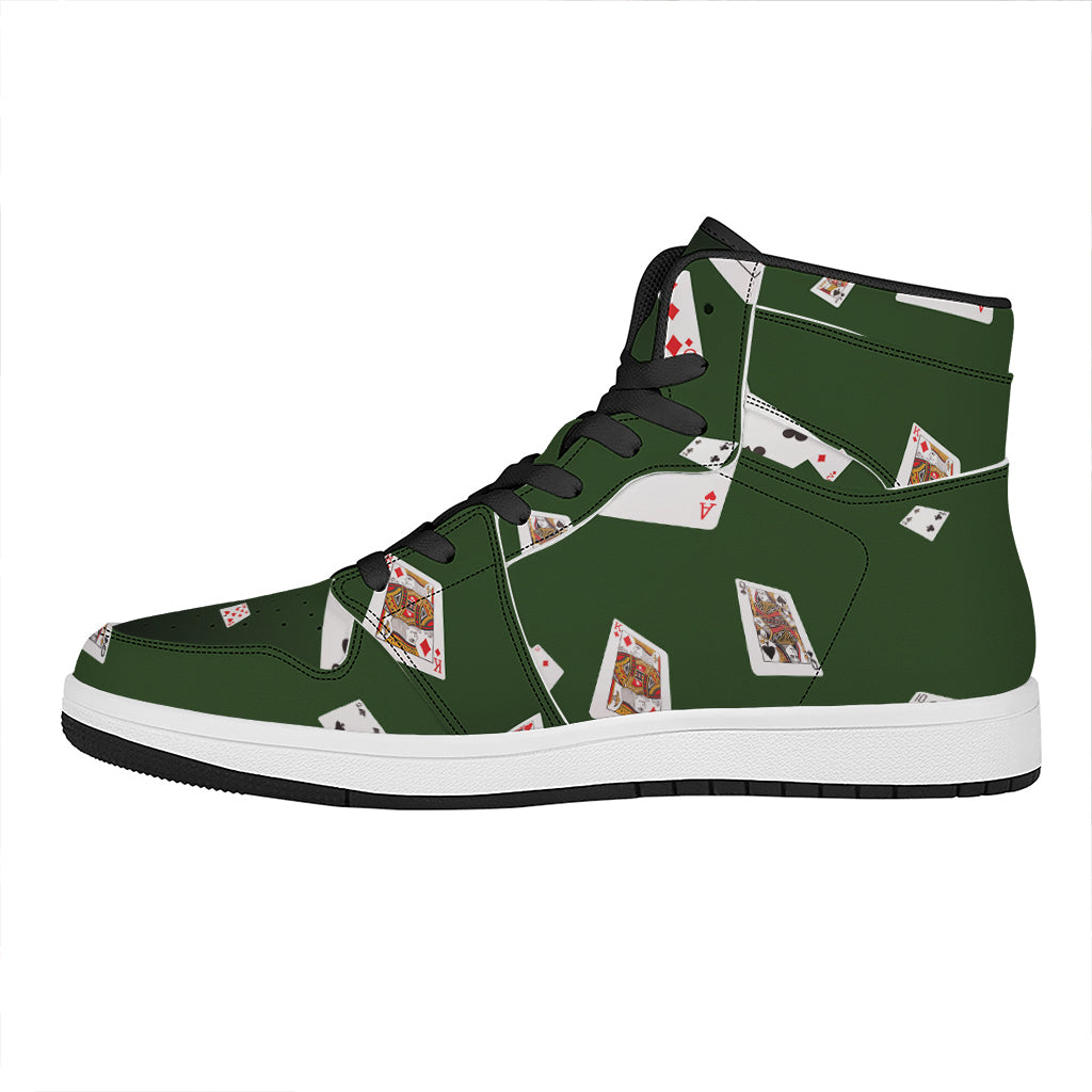 Flying Poker Cards Print High Top Leather Sneakers