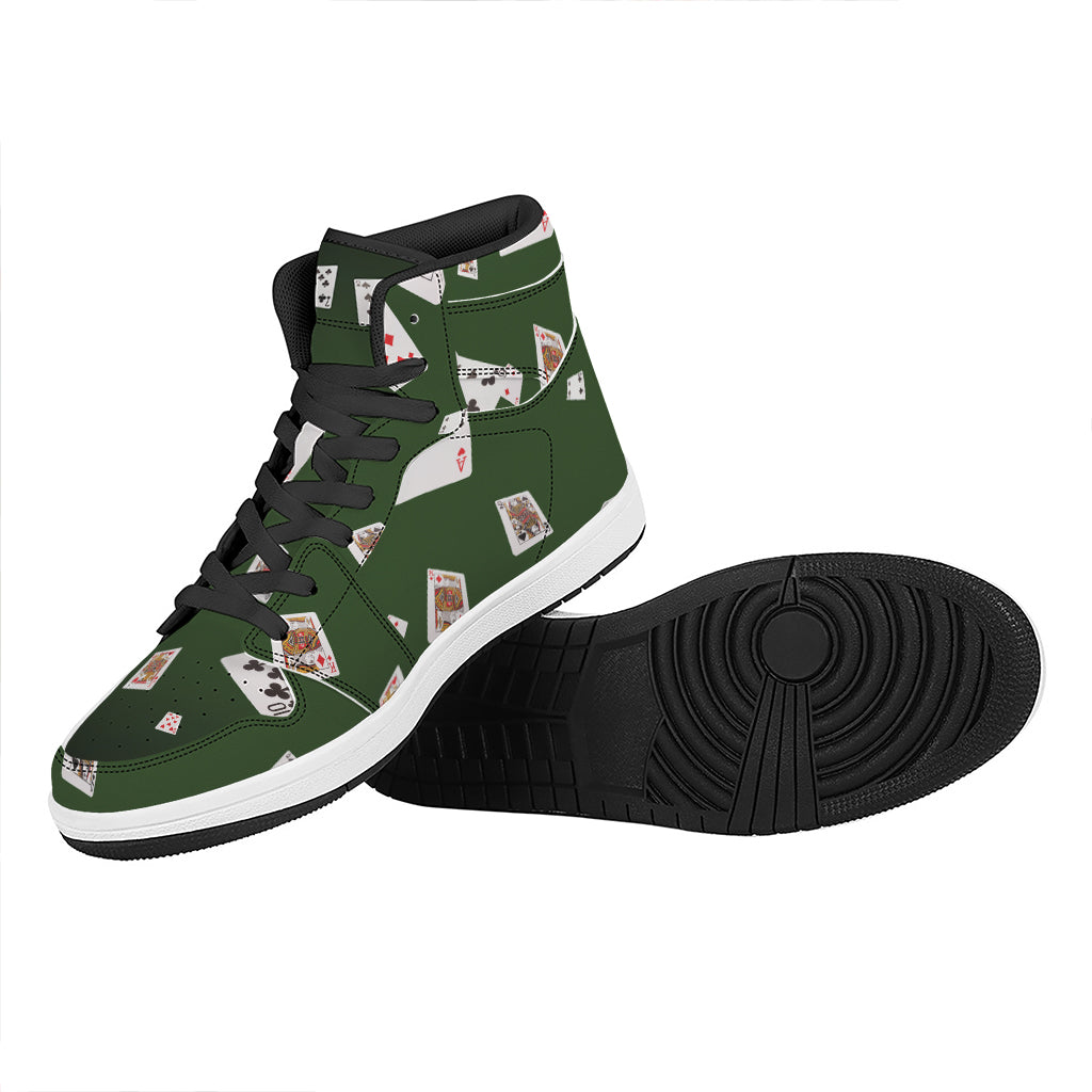 Flying Poker Cards Print High Top Leather Sneakers