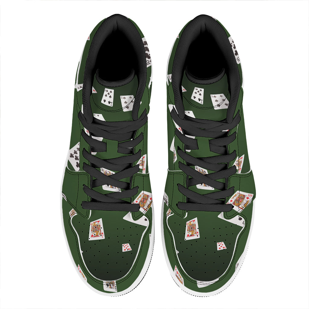 Flying Poker Cards Print High Top Leather Sneakers