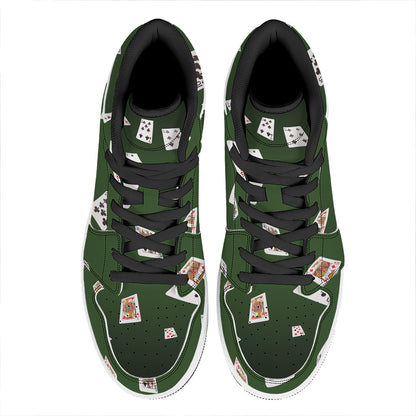Flying Poker Cards Print High Top Leather Sneakers