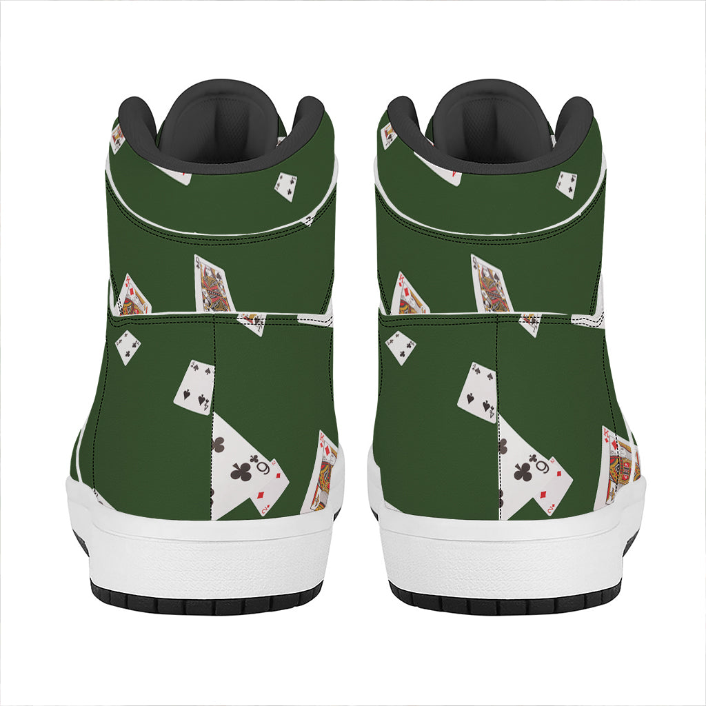 Flying Poker Cards Print High Top Leather Sneakers