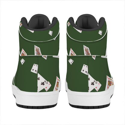 Flying Poker Cards Print High Top Leather Sneakers