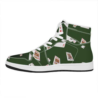 Flying Poker Cards Print High Top Leather Sneakers