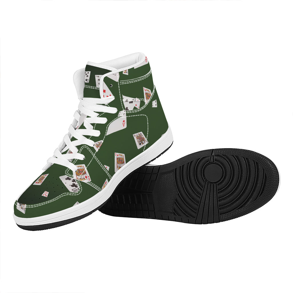 Flying Poker Cards Print High Top Leather Sneakers