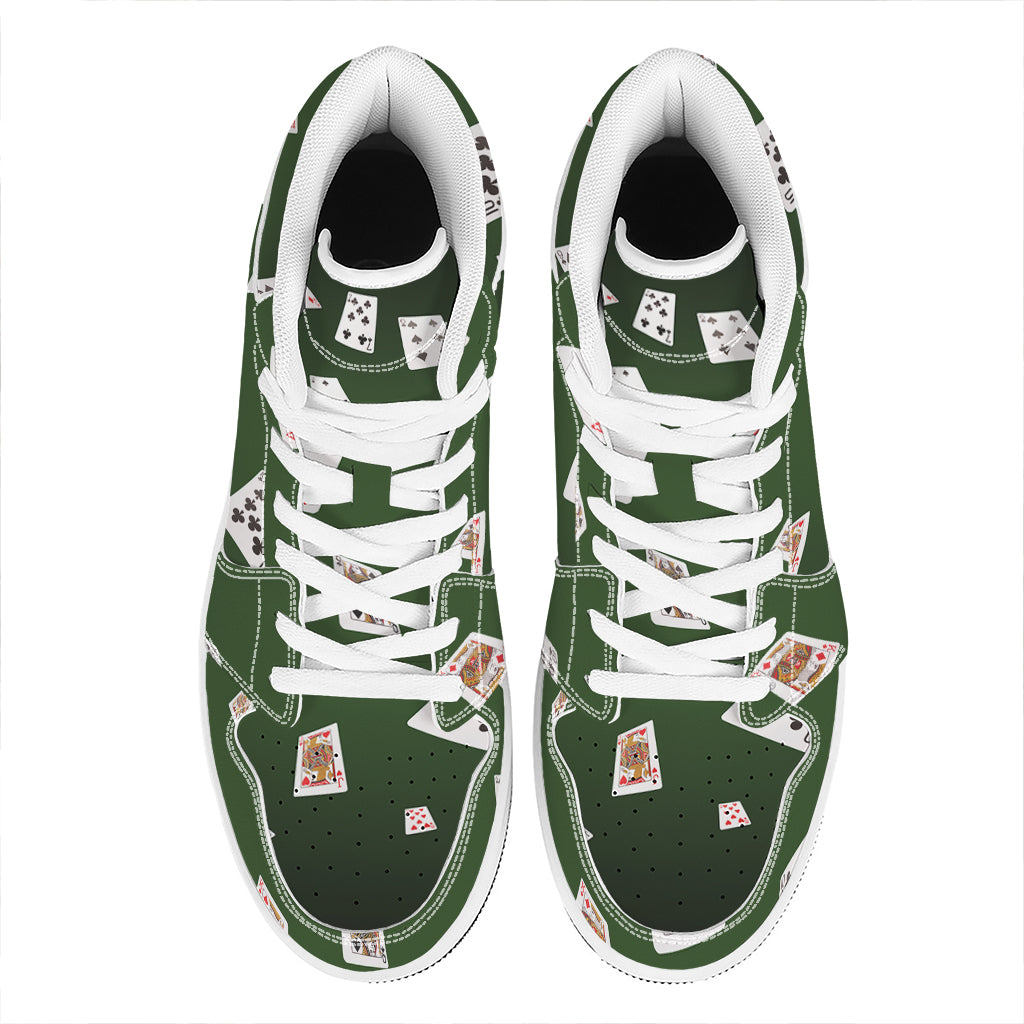 Flying Poker Cards Print High Top Leather Sneakers