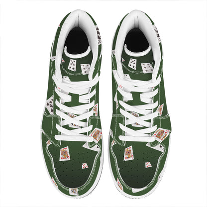 Flying Poker Cards Print High Top Leather Sneakers