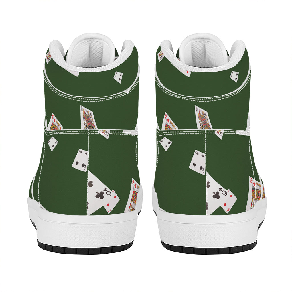 Flying Poker Cards Print High Top Leather Sneakers