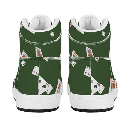 Flying Poker Cards Print High Top Leather Sneakers