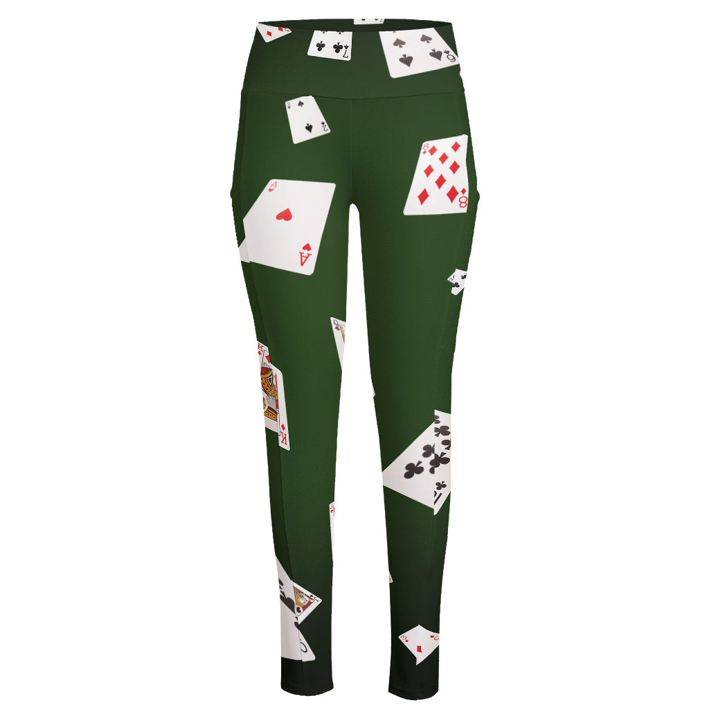 Flying Poker Cards Print High-Waisted Pocket Leggings