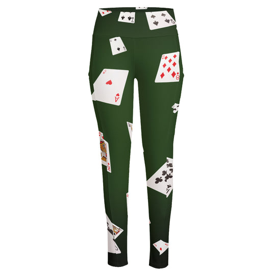 Flying Poker Cards Print High-Waisted Pocket Leggings
