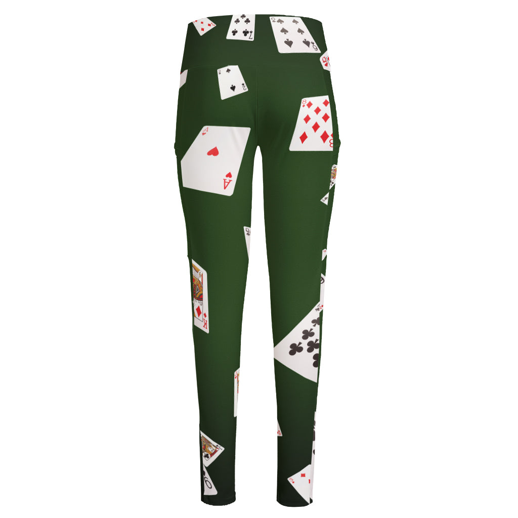 Flying Poker Cards Print High-Waisted Pocket Leggings
