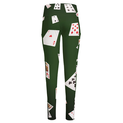 Flying Poker Cards Print High-Waisted Pocket Leggings