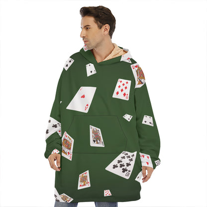Flying Poker Cards Print Hoodie Blanket
