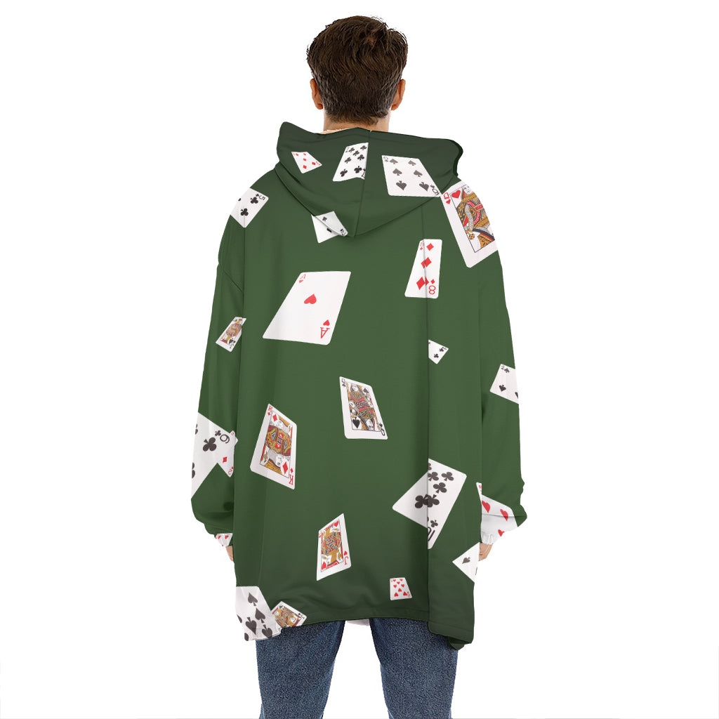 Flying Poker Cards Print Hoodie Blanket