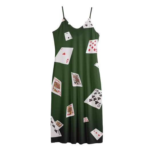 Flying Poker Cards Print Jersey Midi Cami Dress