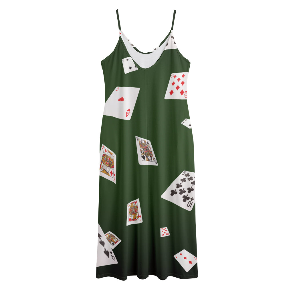 Flying Poker Cards Print Jersey Midi Cami Dress