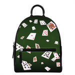 Flying Poker Cards Print Leather Backpack