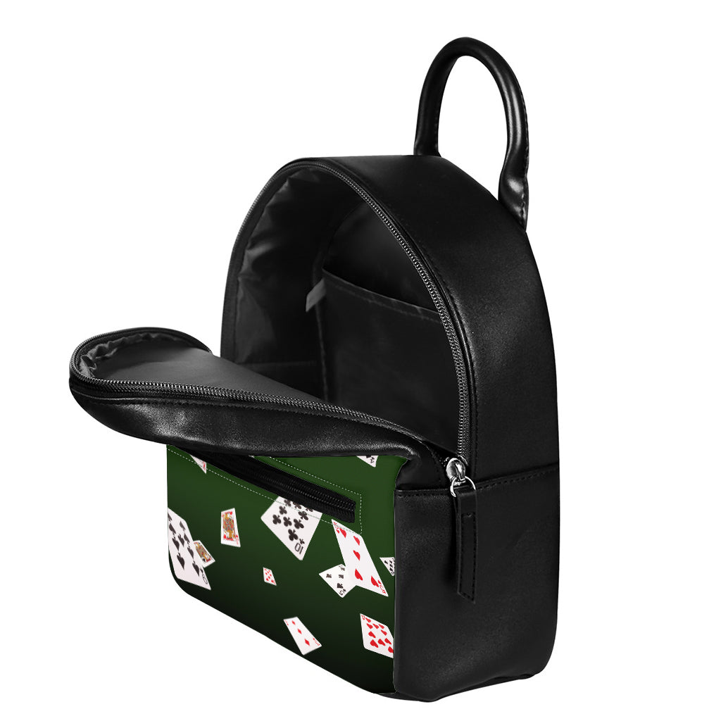 Flying Poker Cards Print Leather Backpack