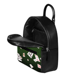 Flying Poker Cards Print Leather Backpack