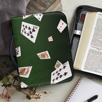Flying Poker Cards Print Leather Bible Cover